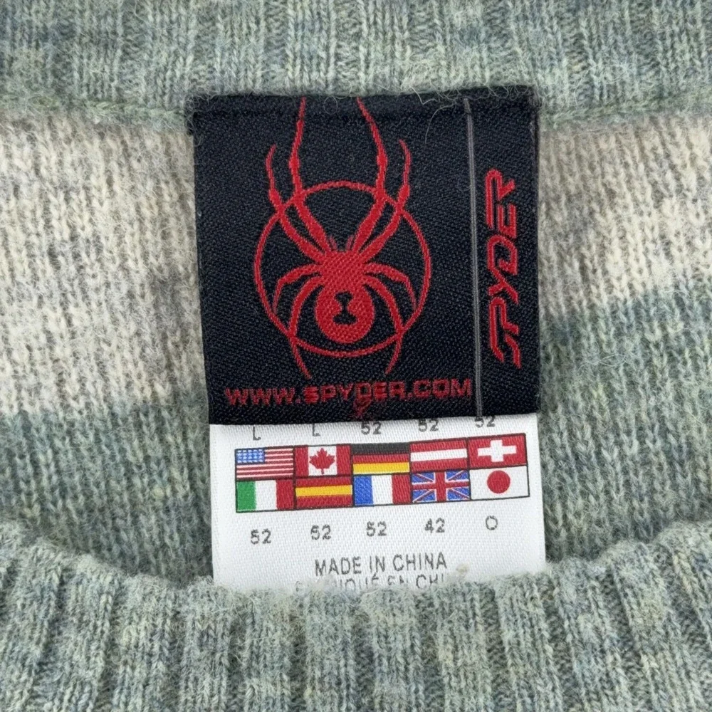 Spyder Wool Blend‎ Striped Sweater Mens Large Gray Green Pullover Outdoors Logo